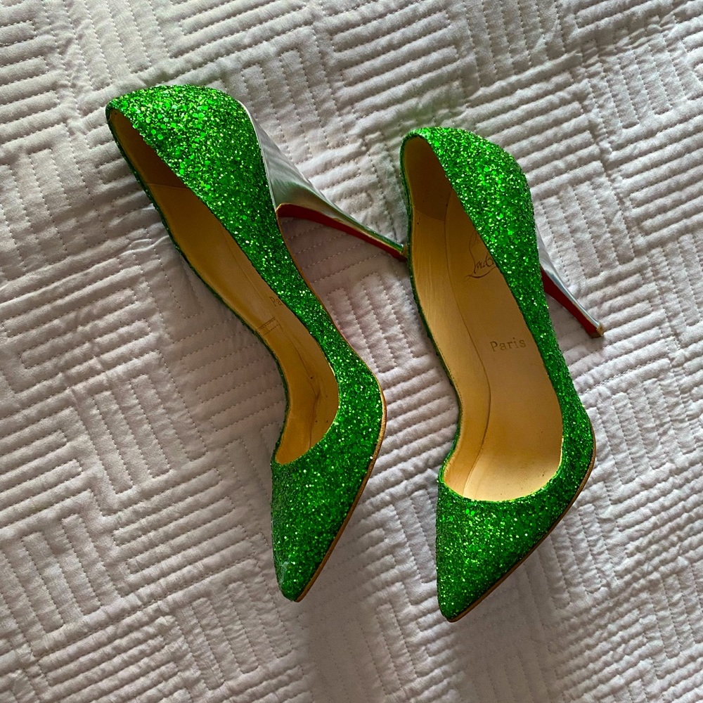 Original Louboutin Pumps Sparkle Green With Silver. EU size 38 1/2.